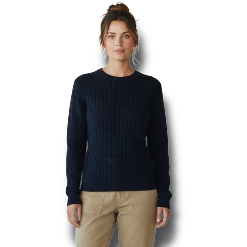 Liz Claiborne Collection Women's Cable Knit Sweater VTG 100% Merino Wool Navy M